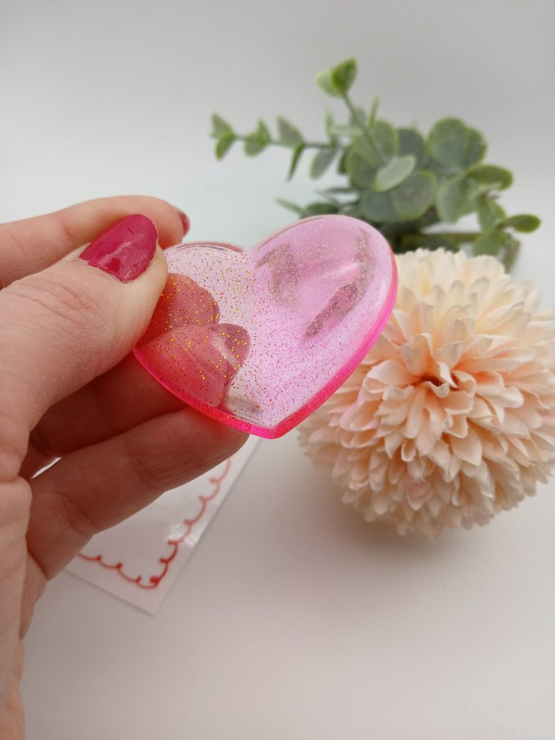Two tone Pink Glitter Resin Heart Love Token