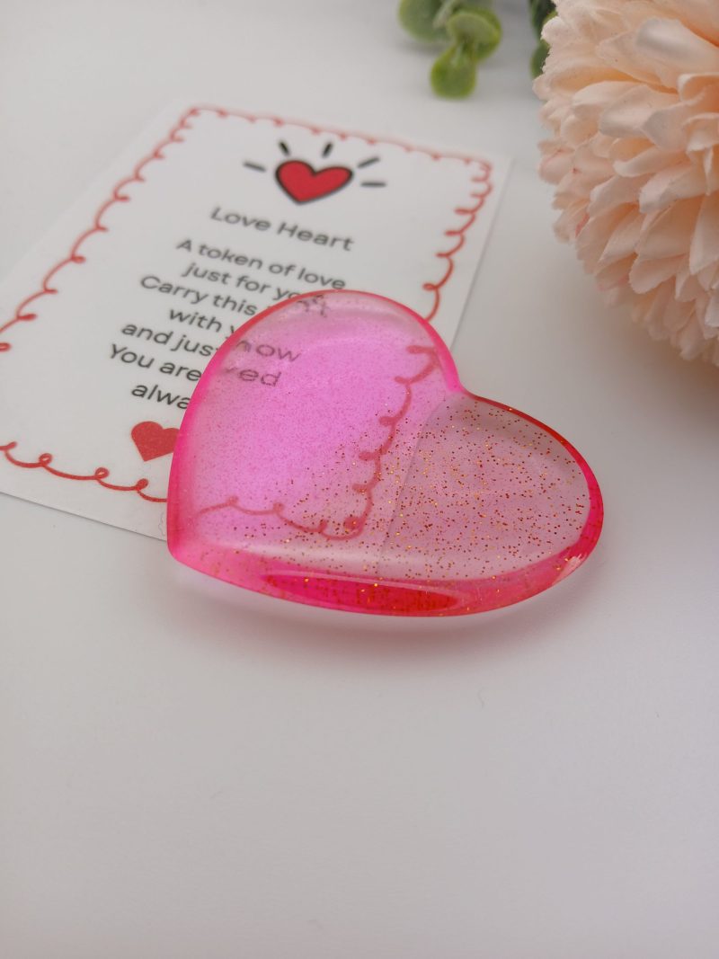 Two tone Pink Glitter Resin Heart Love Token