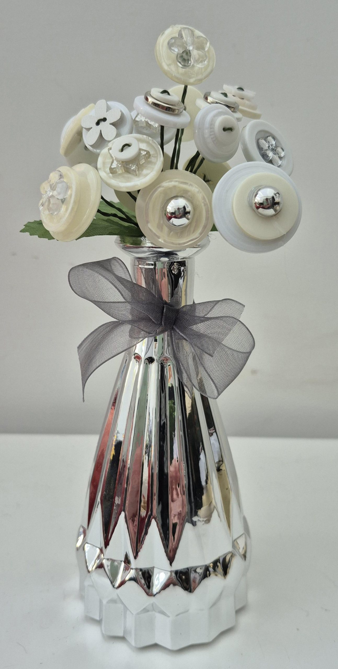White and Silver Button Flower Arrangement