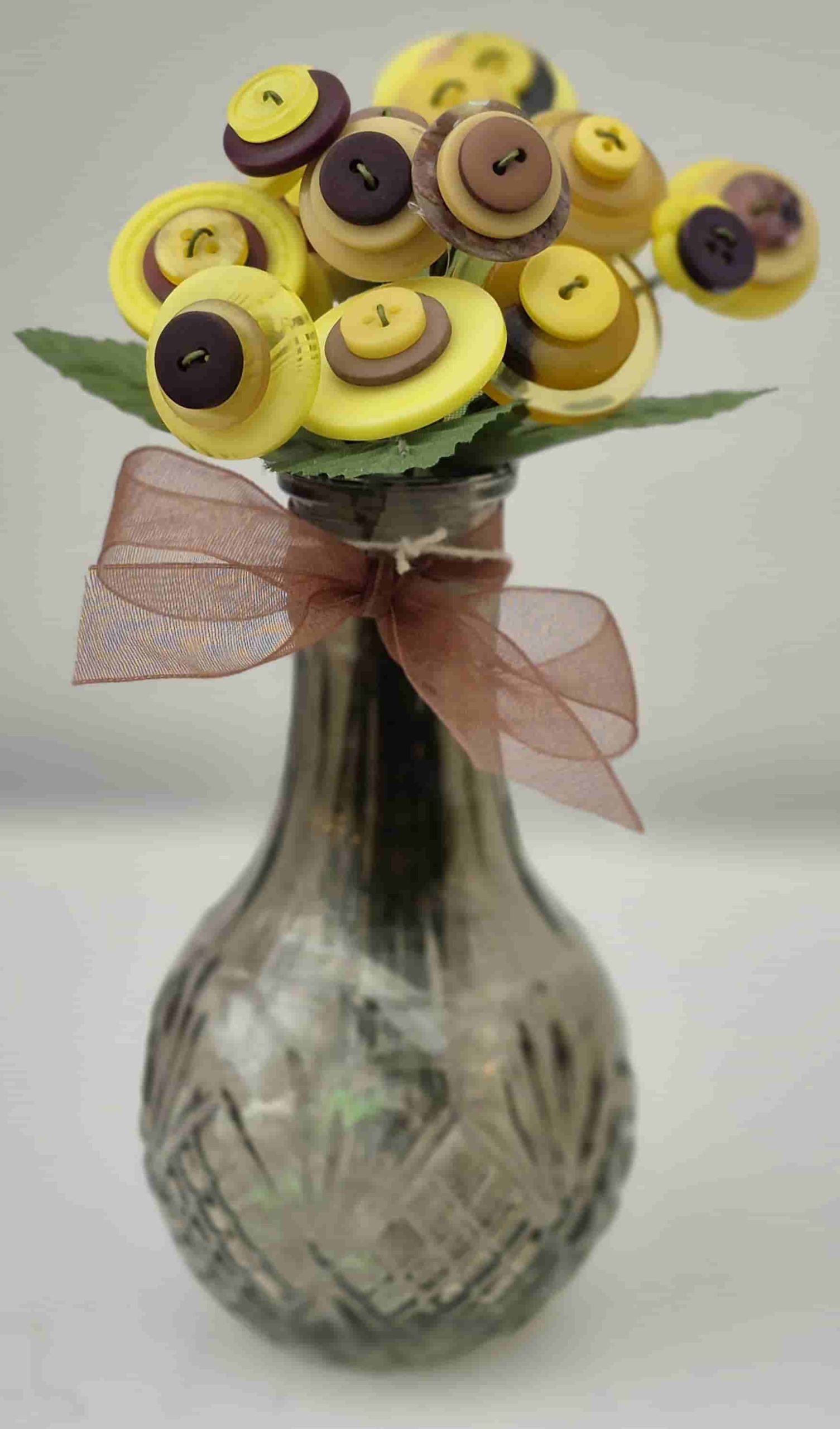 Brown, Yellow and Beige Button Flower Arrangement
