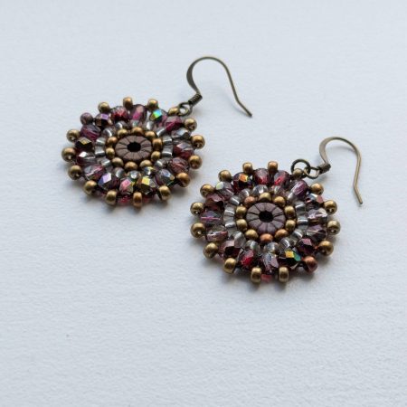Ferris Wheel Earrings - handcrafted round dangle seed bead / beaded earrings - Copper Rose