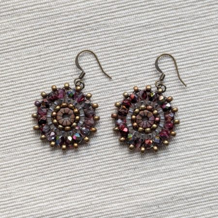 Ferris Wheel Earrings - handcrafted round dangle seed bead / beaded earrings - Copper Rose