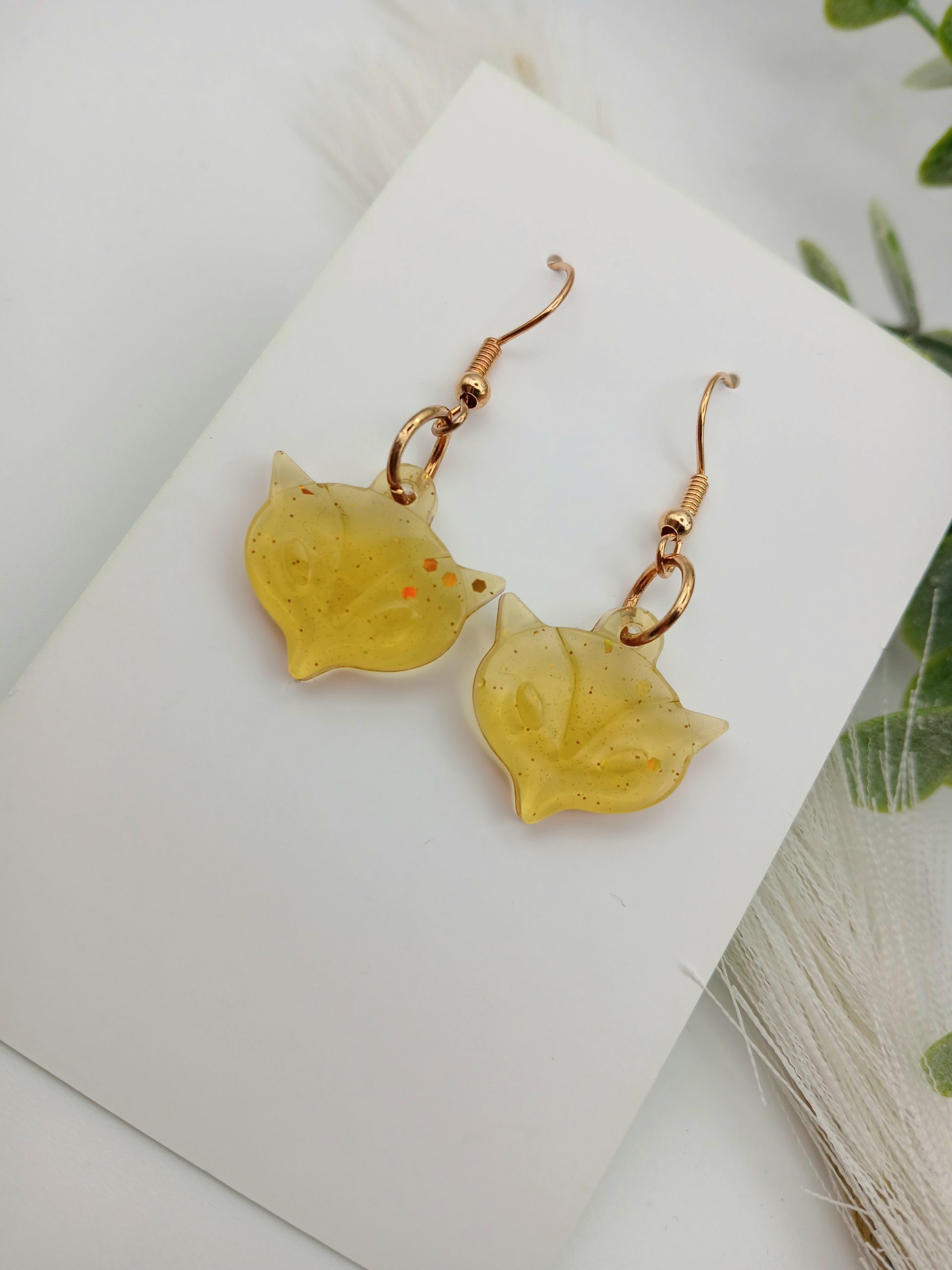 Cute Fox Earrings Glittery amber colour resin