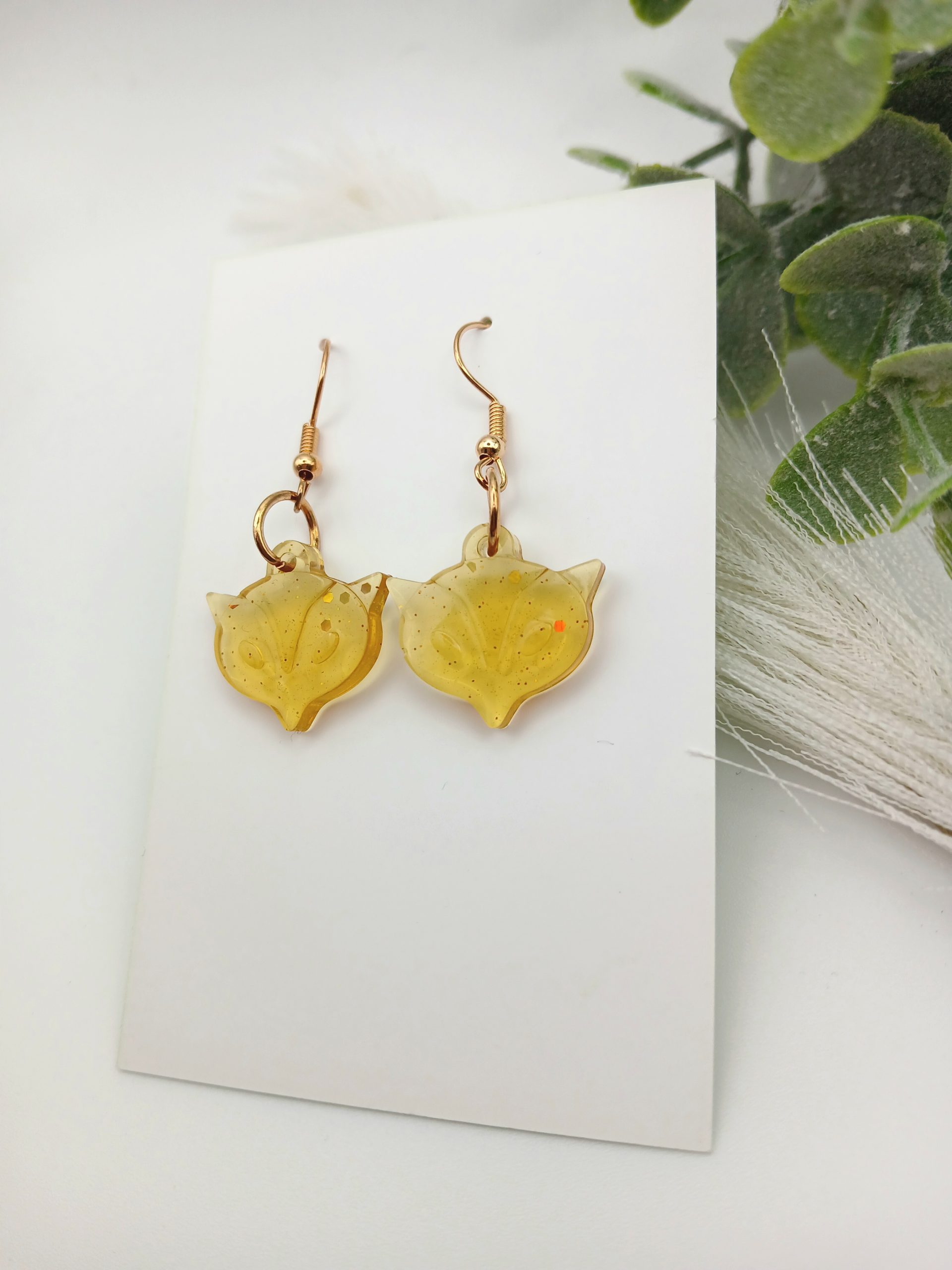 Cute Fox Earrings Glittery amber colour resin