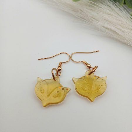Cute Fox Earrings Glittery amber colour resin