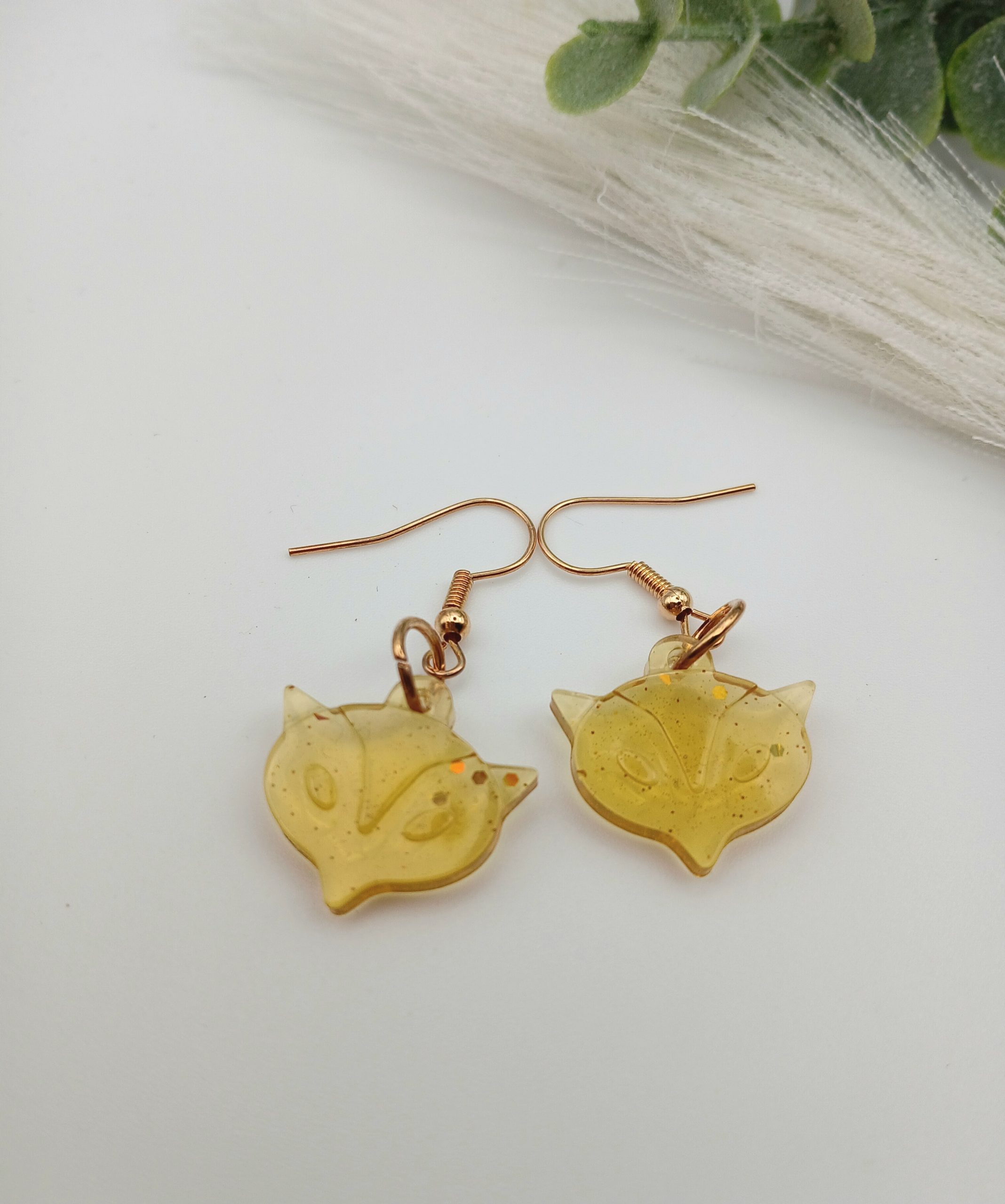 Cute Fox Earrings Glittery amber colour resin