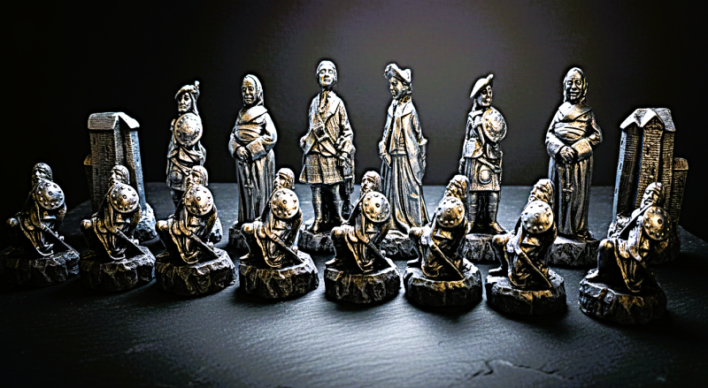 Custom Chess Set: Scottish Highlander, Jacobite; wide choice of colour finishes. (Pieces only)