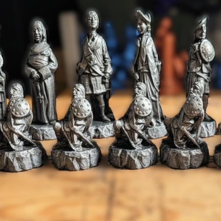 Custom Chess Set: Scottish Highlander, Jacobite; wide choice of colour finishes. (Pieces only)