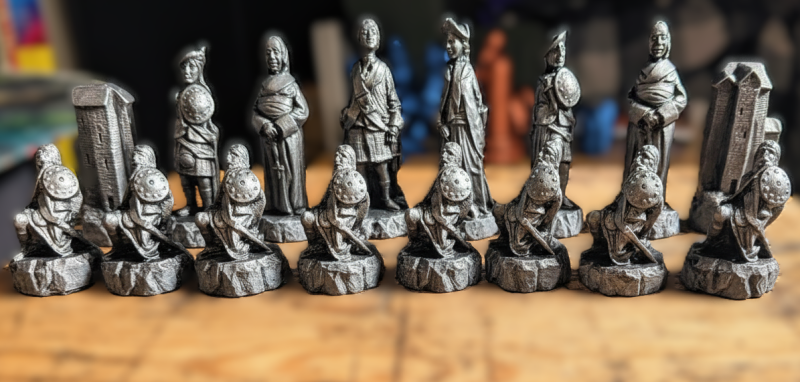 Custom Chess Set: Scottish Highlander, Jacobite; wide choice of colour finishes. (Pieces only)