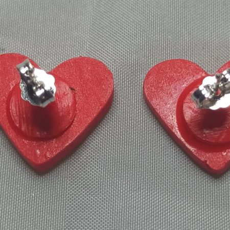 Polymer Clay Heart Stud Earrings with Pink Cubic Zirconia, Sterling Silver