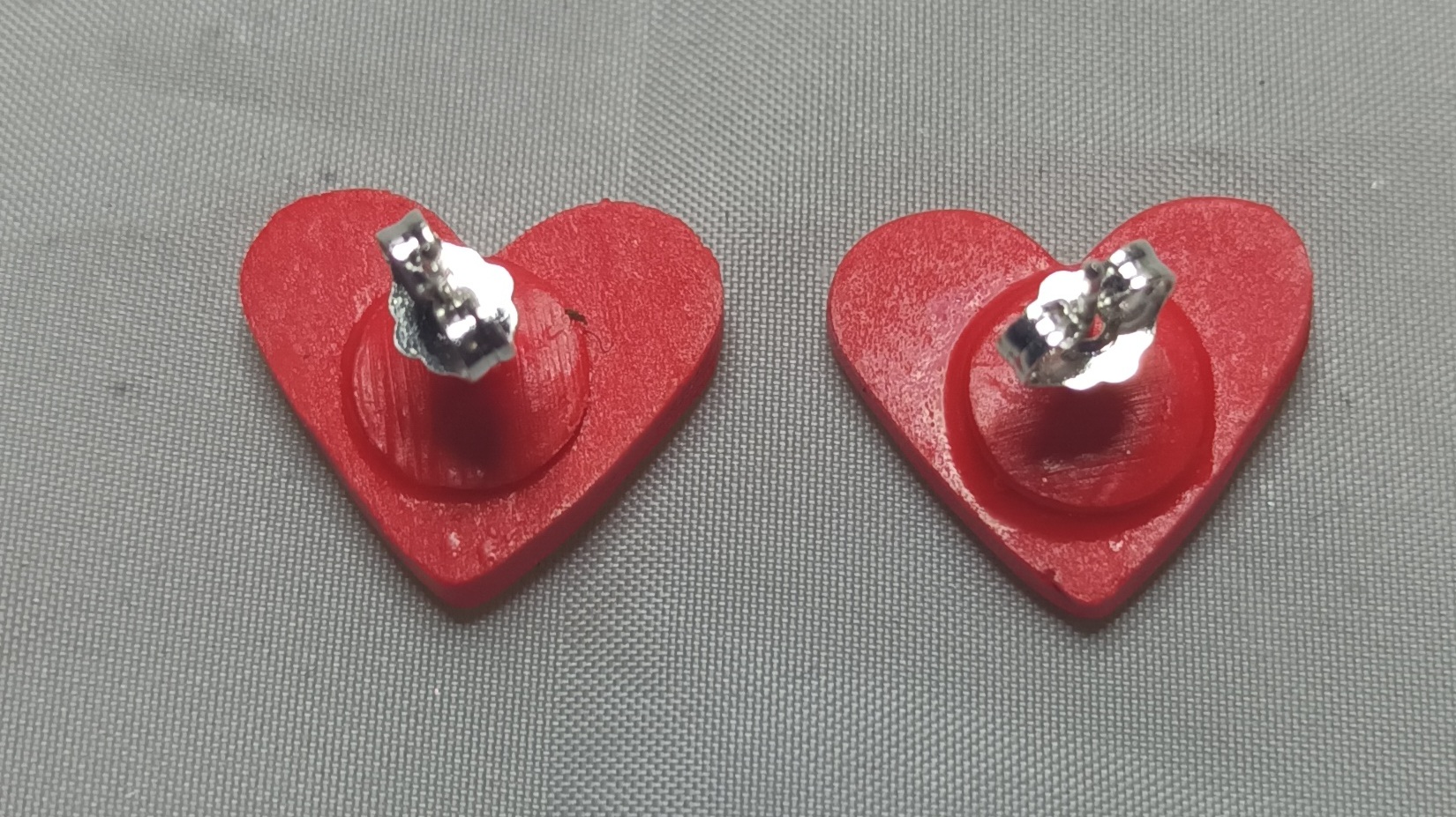 Polymer Clay Heart Stud Earrings with Pink Cubic Zirconia, Sterling Silver