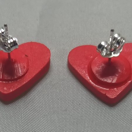 Polymer Clay Heart Stud Earrings with Pink Cubic Zirconia, Sterling Silver