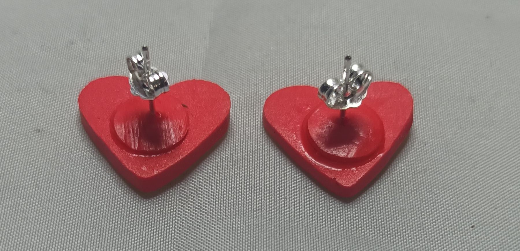 Polymer Clay Heart Stud Earrings with Pink Cubic Zirconia, Sterling Silver