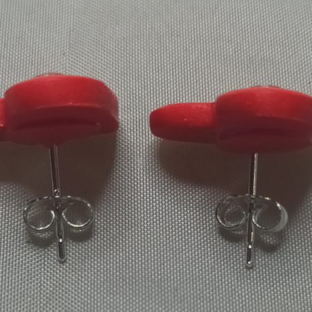 Polymer Clay Heart Stud Earrings with Pink Cubic Zirconia, Sterling Silver