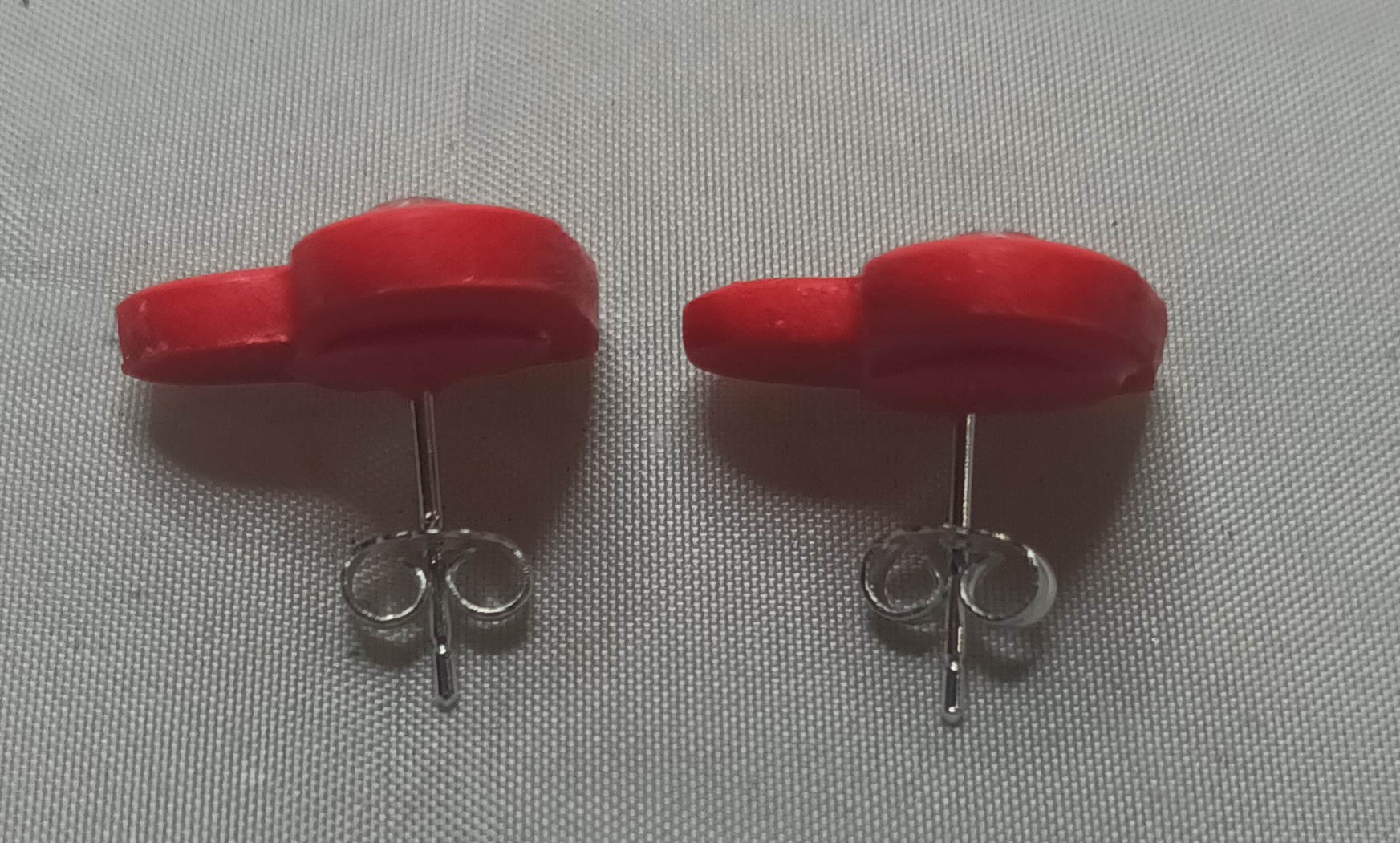 Polymer Clay Heart Stud Earrings with Pink Cubic Zirconia, Sterling Silver