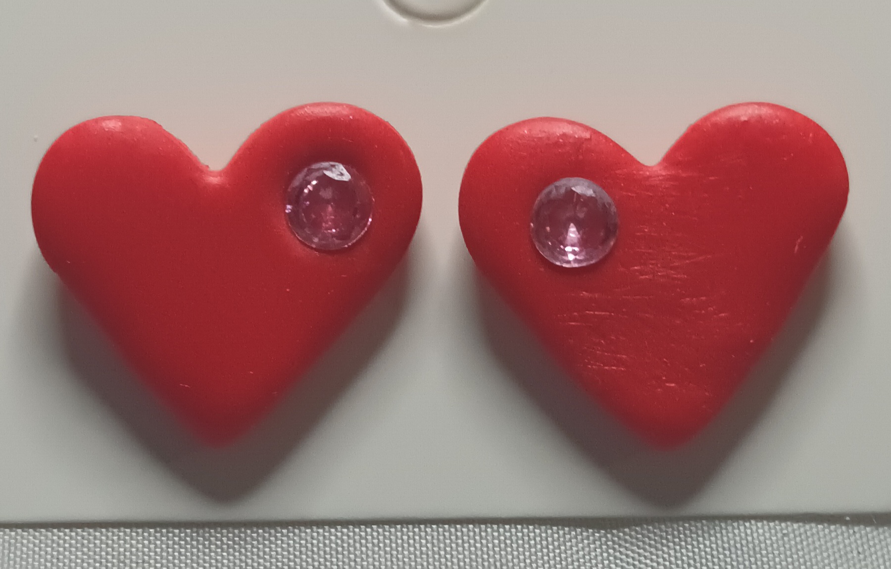 Polymer Clay Heart Stud Earrings with Pink Cubic Zirconia, Sterling Silver