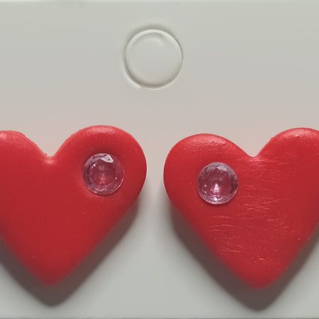 Polymer Clay Heart Stud Earrings with Pink Cubic Zirconia, Sterling Silver