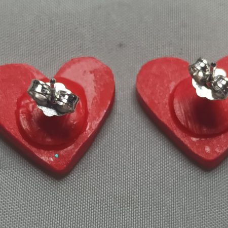 Polymer Clay Heart Earrings with Cubic Zirconia and Silver Posts