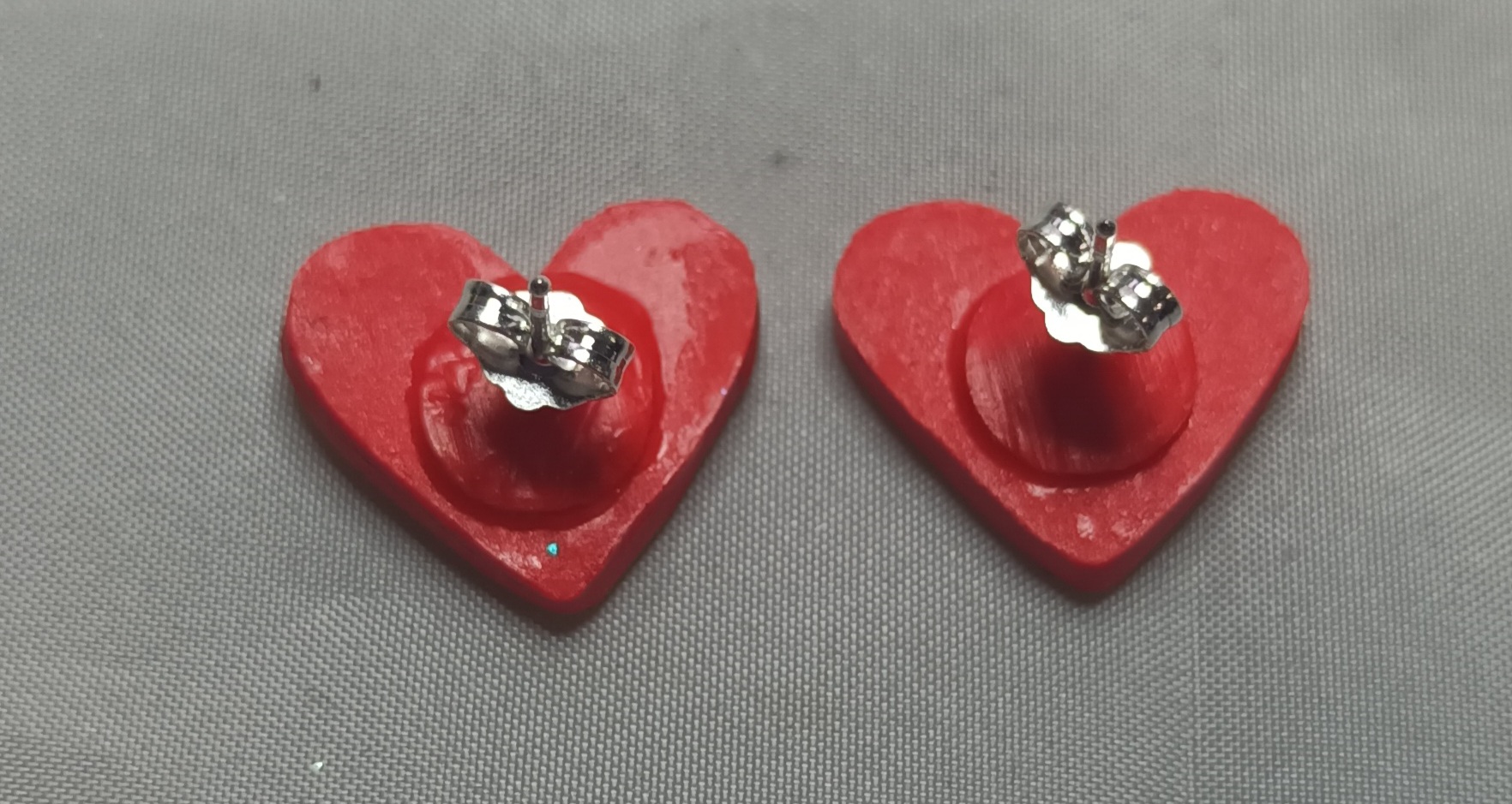 Polymer Clay Heart Earrings with Cubic Zirconia and Silver Posts