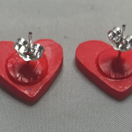 Polymer Clay Heart Earrings with Cubic Zirconia and Silver Posts