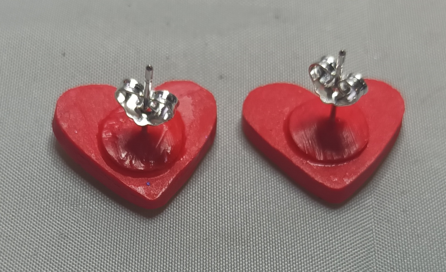 Polymer Clay Heart Earrings with Cubic Zirconia and Silver Posts