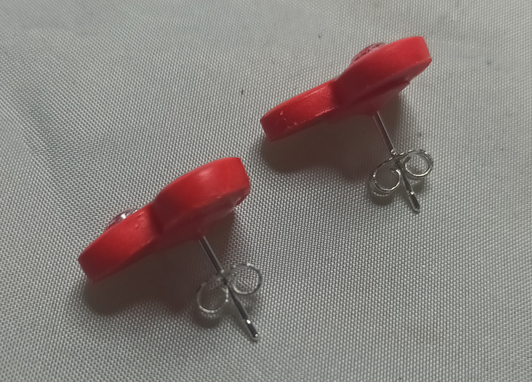 Polymer Clay Heart Earrings with Cubic Zirconia and Silver Posts