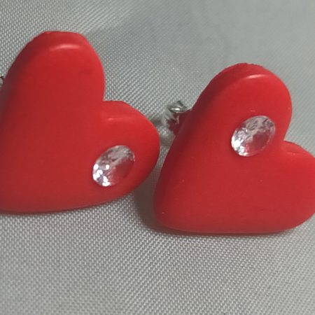 Polymer Clay Heart Earrings with Cubic Zirconia and Silver Posts