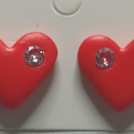 Polymer Clay Heart Earrings with Cubic Zirconia and Silver Posts