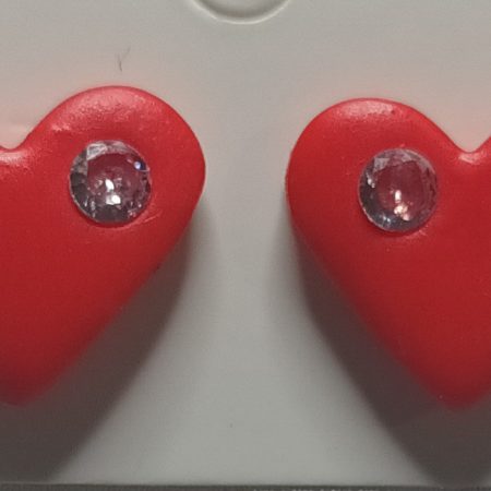 Polymer Clay Heart Earrings with Cubic Zirconia and Silver Posts