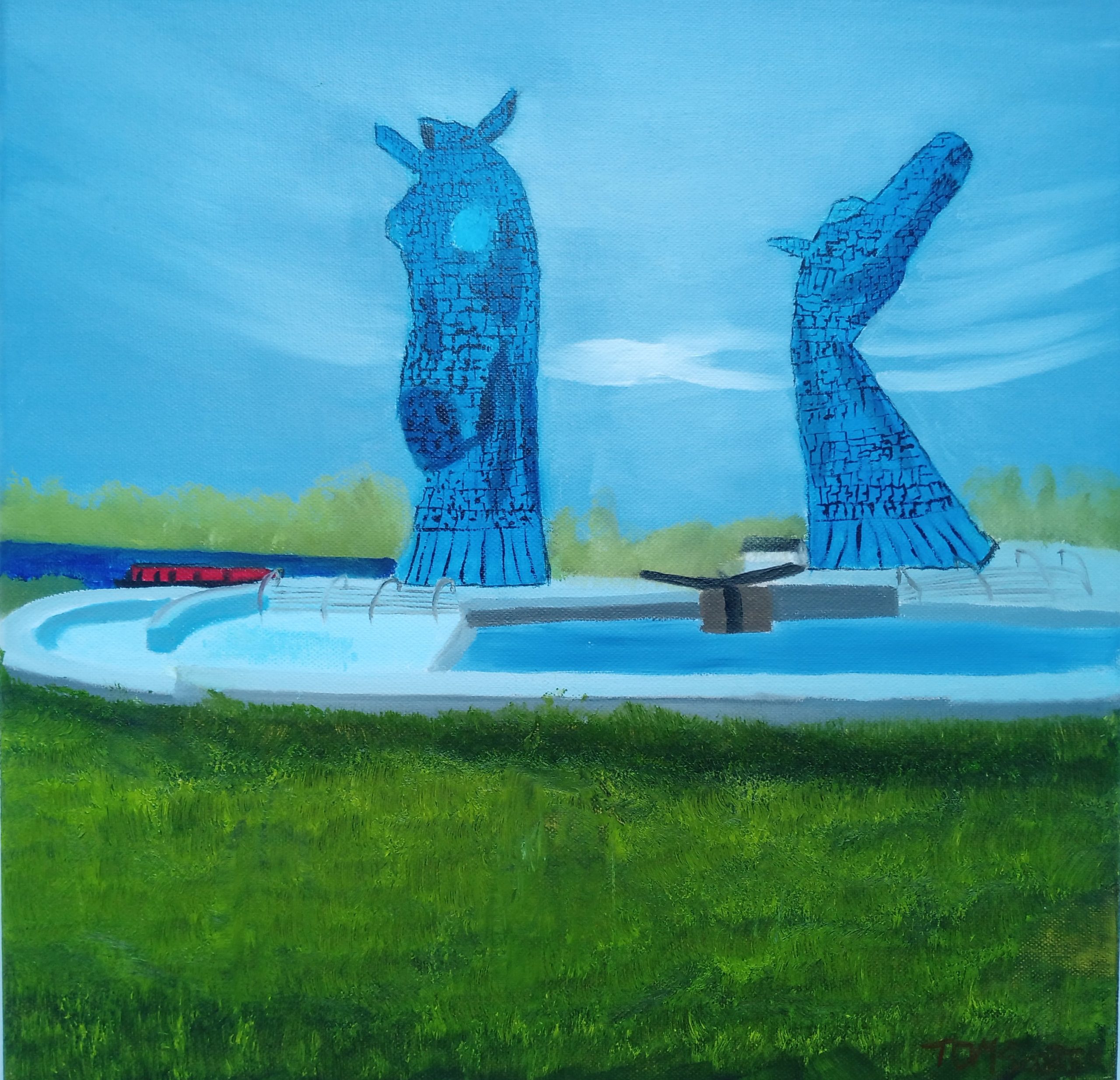 Falkirk Kelpies, Original Oil Painting on Canvas