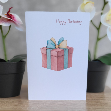 Personalised Birthday Card – Gift Box Watercolour Design, 5x7