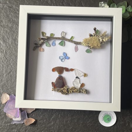 Dogs in Spring Sea Glass Art – Handcrafted Coastal Dog Artwork, Unique Pet Lover Gift, Spring-Themed Home Decor