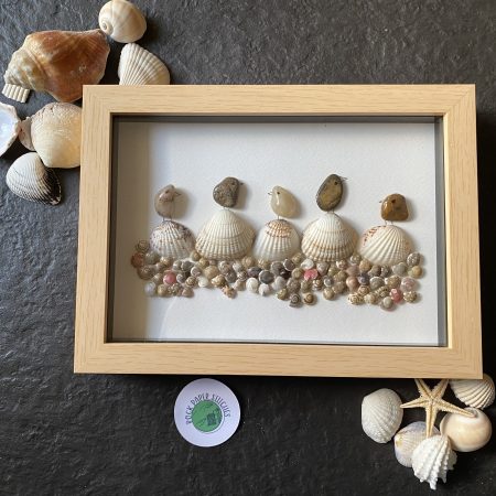 Handcrafted Pebble/Shell Art - Coastal Birds framed picture or wall hanging decor