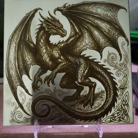 Welsh Dragon Stainless Steel Laser Engraving Celtic Line Art | 100×100 mm
