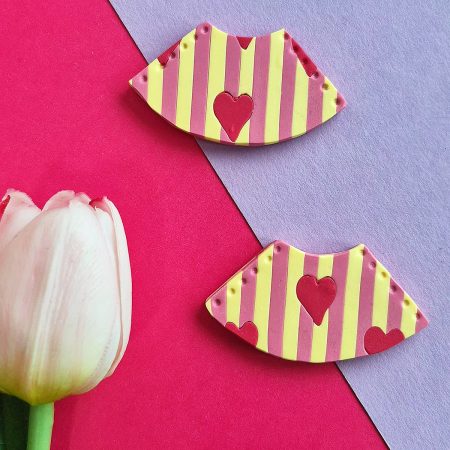 Corner Bookmark, Stripy Pink-Vanilla, Red Heart, polymer clay bookmark