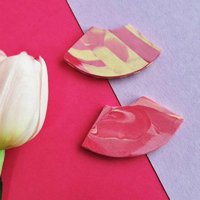 Corner Bookmark, Stripy Pink-Vanilla, Red Heart, polymer clay bookmark