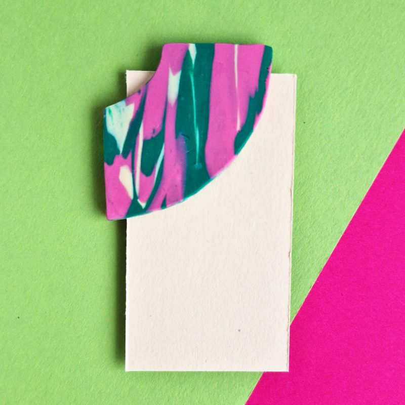 Corner Bookmark, Stripy Green-Pink, Little Heart Stamp, polymer clay bookmark