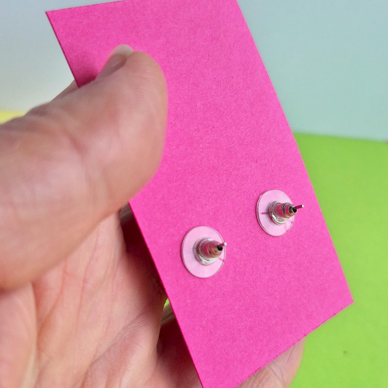 Heart Stud Earrings, Green with Stripy Vanilla-Pink Heart, Medium Polymer Clay Earrings