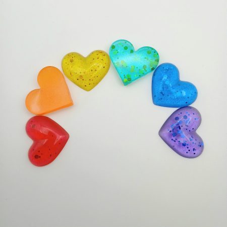 Set of six Decorative Rainbow Hearts