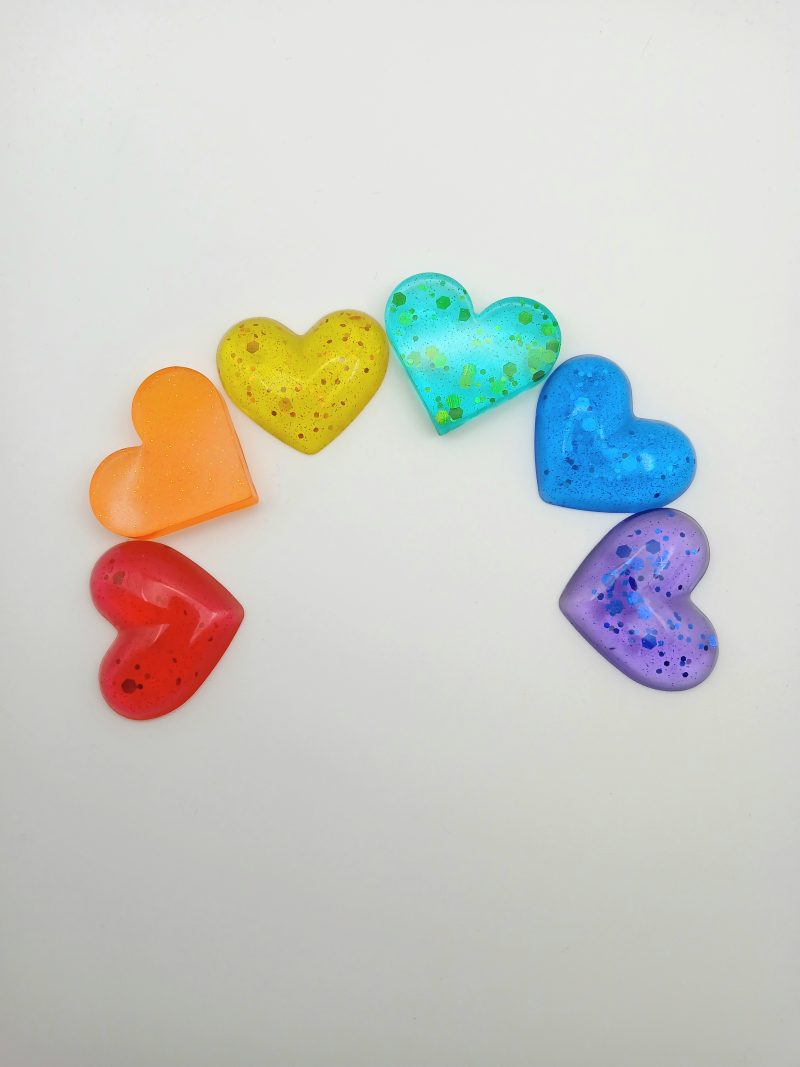 Set of six Decorative Rainbow Hearts