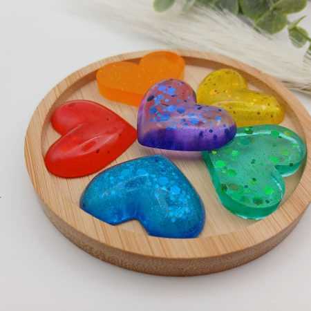 Set of six Decorative Rainbow Hearts