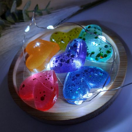Set of six Decorative Rainbow Hearts