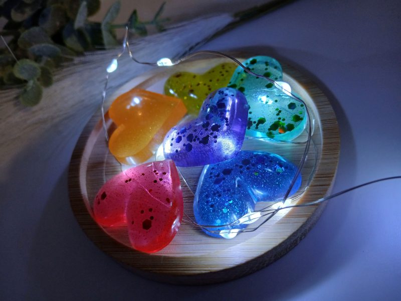 Set of six Decorative Rainbow Hearts