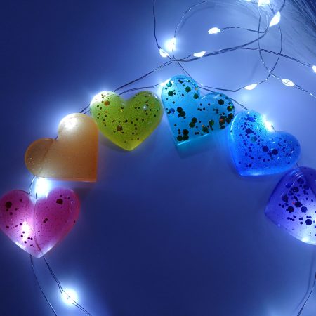 Set of six Decorative Rainbow Hearts