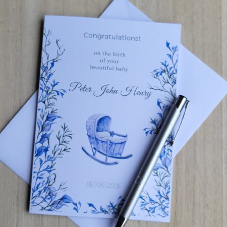 Personalised New Baby Congratulations Card with Name & Date, 5x7