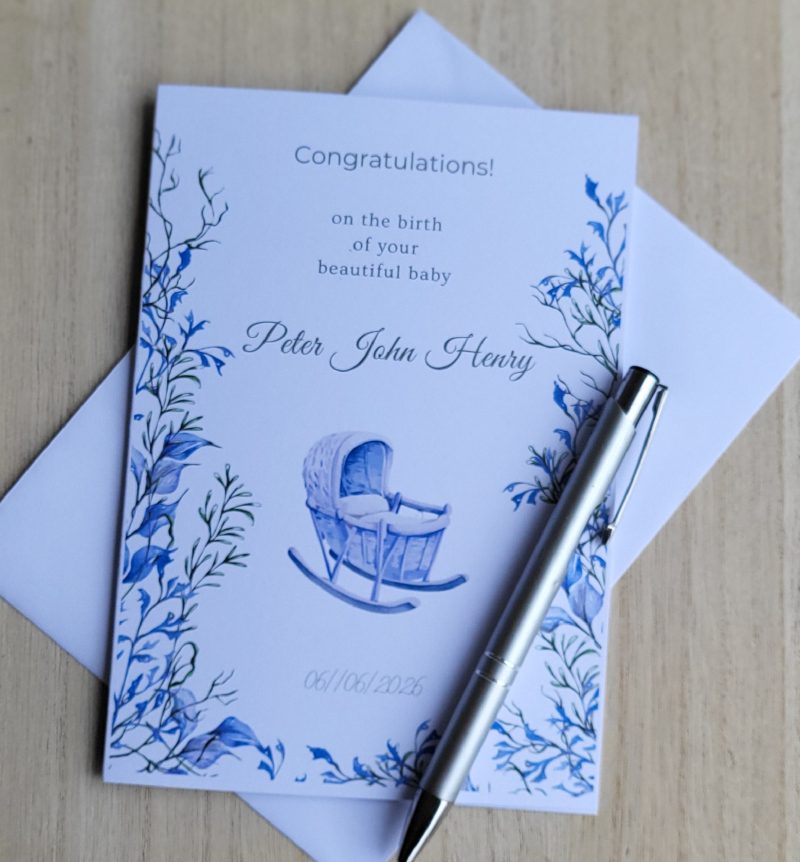 Personalised New Baby Congratulations Card with Name & Date, 5x7