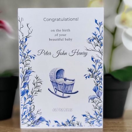 Personalised New Baby Congratulations Card with Name & Date, 5x7 – Blue, Pink or Neutral