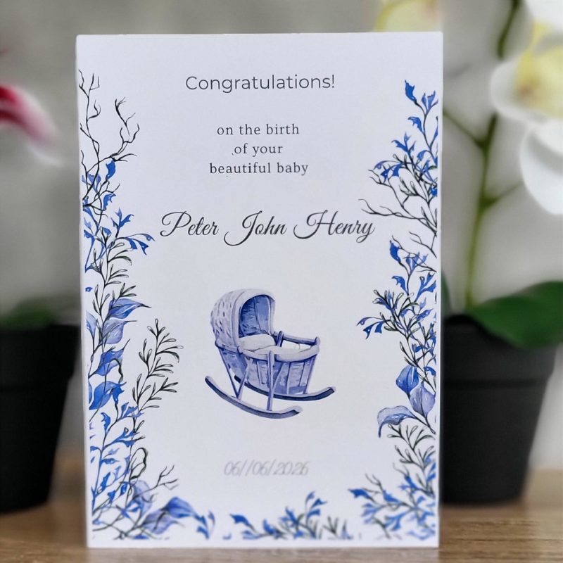 Personalised New Baby Congratulations Card with Name & Date, 5x7