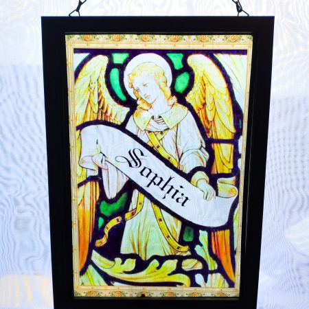 Custom Banner Angel Stained Glass Effect Hanging Pane;
