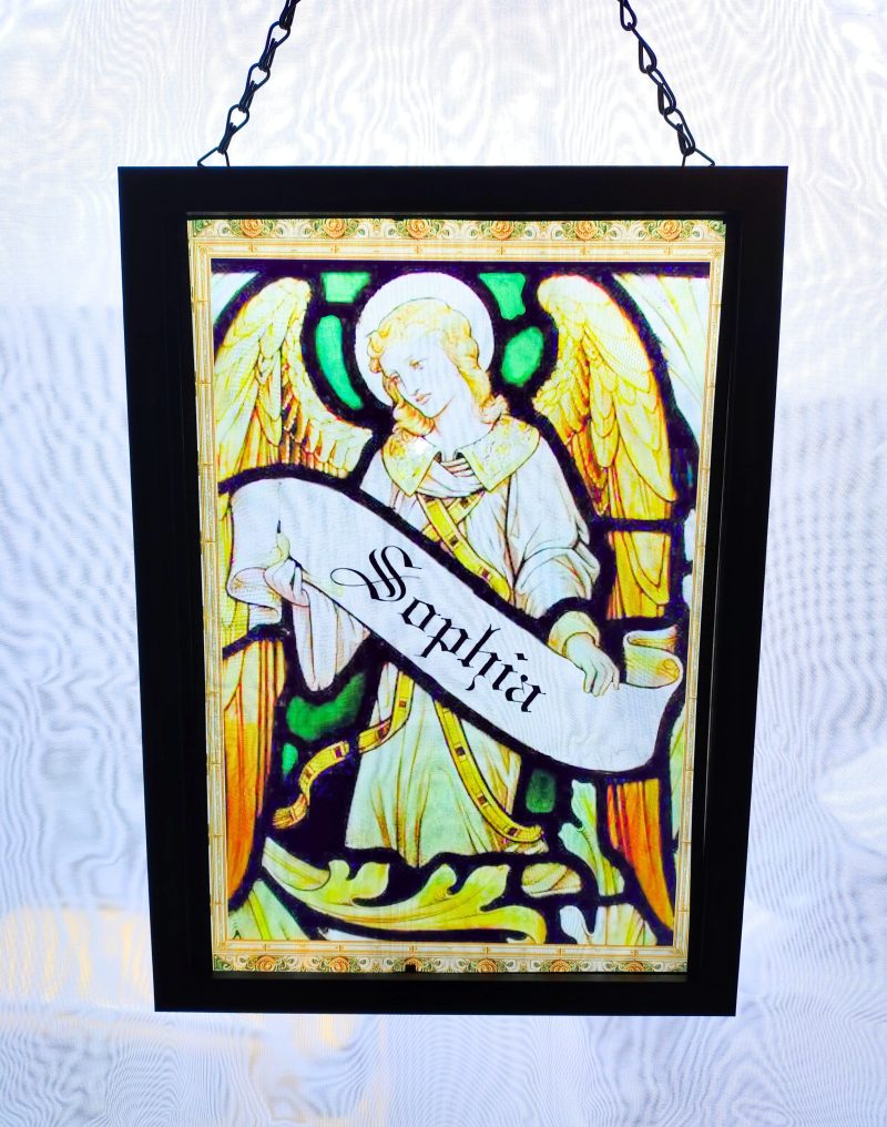 Custom Banner Angel Stained Glass Effect Hanging Pane;